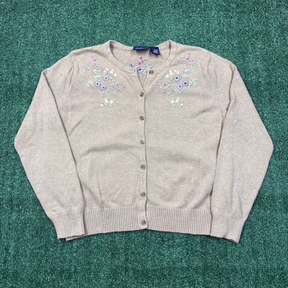 Vintage Y2K 2000's Liz Claiborne Lizsport Floral Embroidered Cardigan Sweater